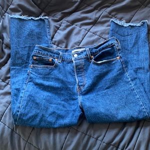 LEVI's wedgie straight raw hem high waisted jeans